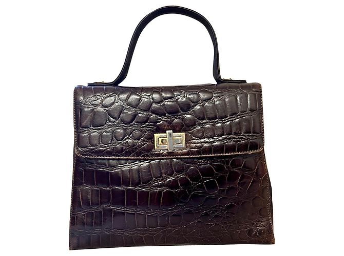 Autre Marque Bolso Francesco Biasia de piel marrón con estampado de cocodrilo