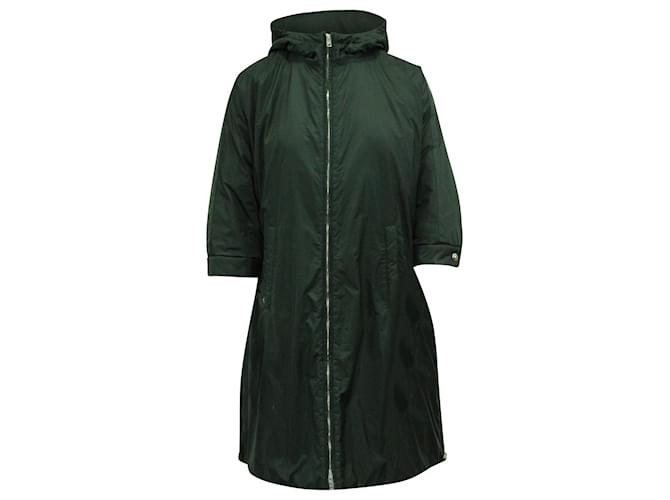 Prada Langer Mantel mit Kapuze aus dunkelgrünem Polyamid Nylon  ref.754348