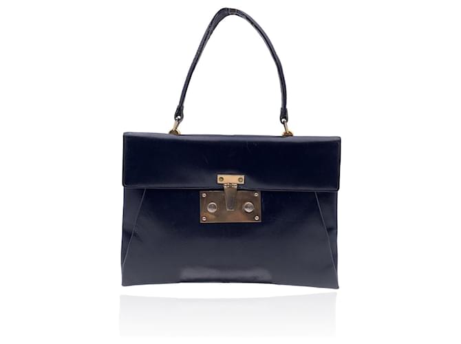 Autre Marque Milano Vintage Navy Blue Leather Handbag Top Handle Bag  ref.754365