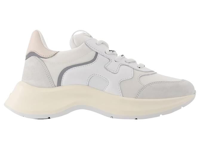 Hogan H585 Allacciato H Onda Sneakers in White, Beige and Grey Leather  ref.754366