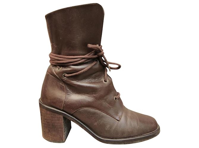 Autre Marque vintage ankle boots 37 Dark brown Leather  ref.754384