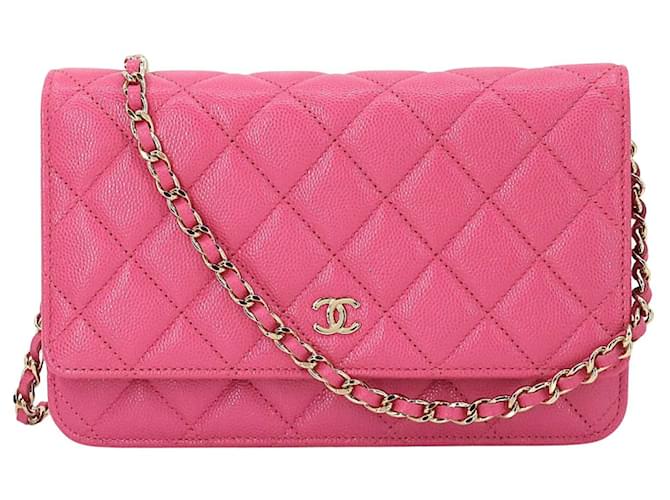 Wallet On Chain Carteira Chanel em corrente Rosa Couro  ref.754609