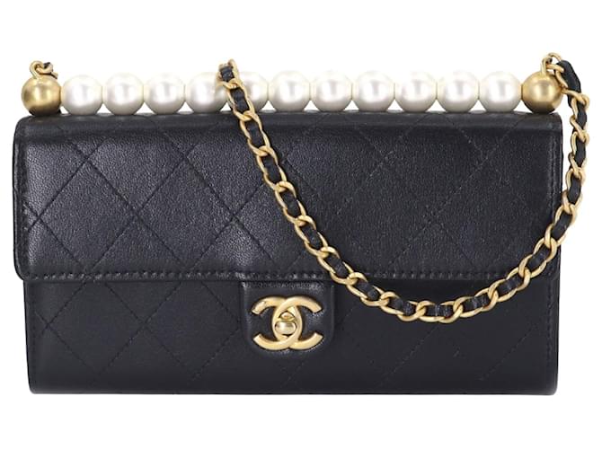 Wallet On Chain Portafoglio Chanel su catena Nero Pelle  ref.754654