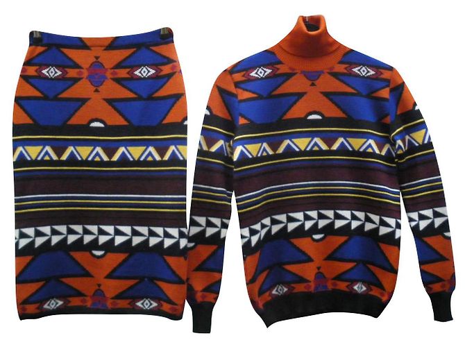 Stella Jean Skirt Suit Wool Multicolored Aztec Pattern