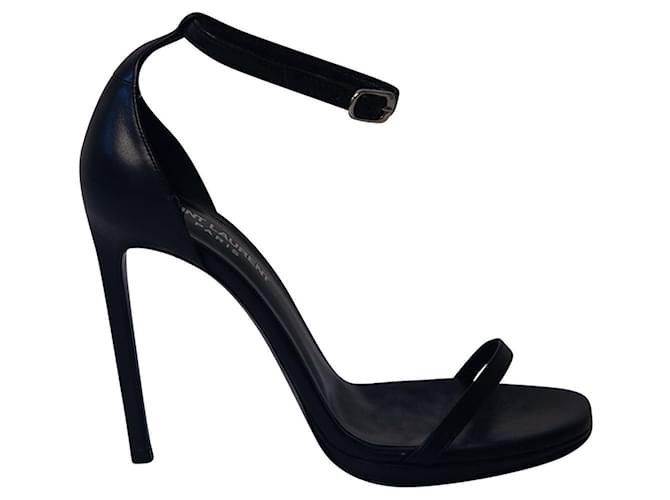 Sandali Saint Laurent Jane con cinturino alla caviglia in pelle nera Nero  ref.755575