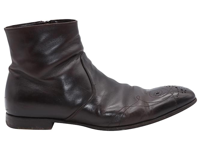 Prada Brogue Chelsea Boots in Dark Brown Leather  ref.755585