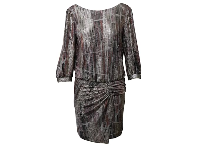 Ba&Sh Salina Wrap-Effect Knitted Dress in Metallic Silver Polyester Silvery  ref.755589