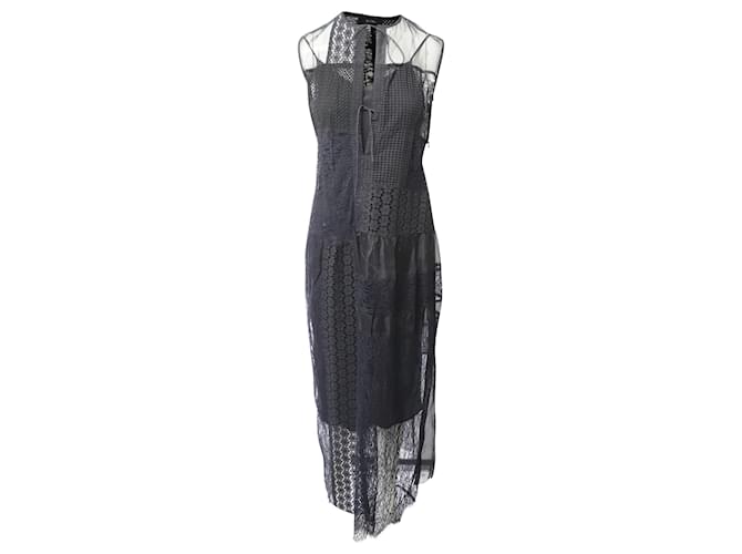 Joseph Patchwork Lace Long Dress in Black Nylon  ref.755598