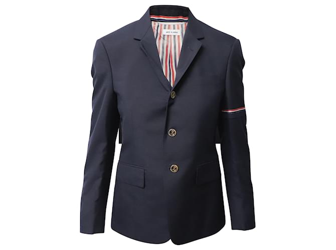 Thom Browne Thom Brown School Uniform Plain Weave Selvedge Armband High Armhole Jacket in Navy Blue Wool Marineblau Wolle  ref.755606