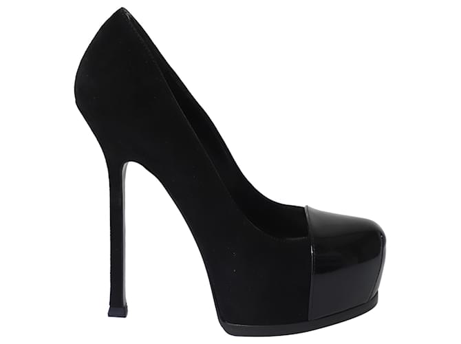Yves Saint Laurent Tribtoo 105 Cap Pumps in Black  Suede and Patent Leather  ref.755611