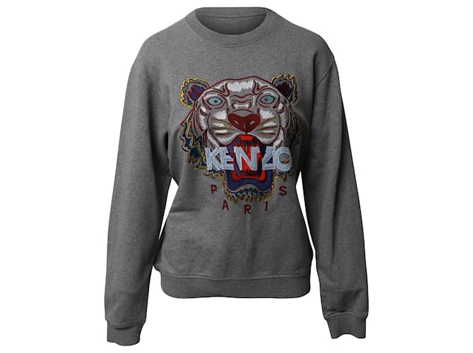 Kenzo Tiger-Embroidered Sweatshirt in Grey Cotton  ref.755615
