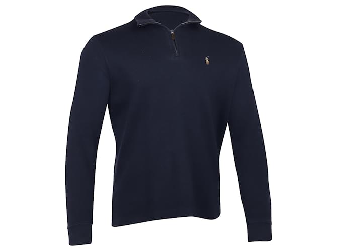 Pullover Polo Ralph Lauren Econdition-Rib Quarter-Zip in cotone blu navy  ref.755641