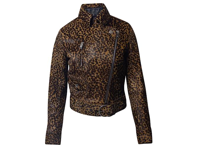 Isabel Marant Eston Leopard Print Biker Jacket in Brown Lambskin Leather  ref.755646