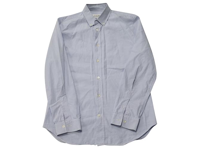 Camisa listrada Maison Martin Margiela em algodão azul claro  ref.755651
