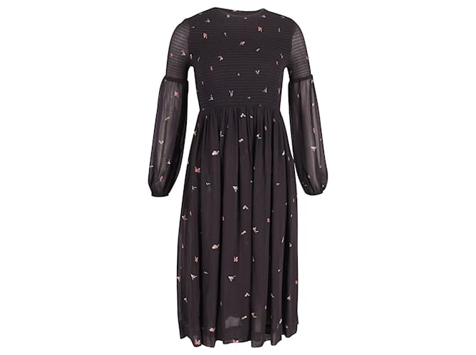 Ganni Shirred Georgette Midi Dress in Floral-Print Viscose Cellulose fibre  ref.755655