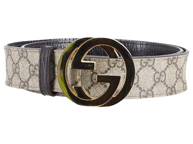 Cinturón con monograma y logo entrelazado de Gucci en lona revestida marrón Castaño Lienzo  ref.755660