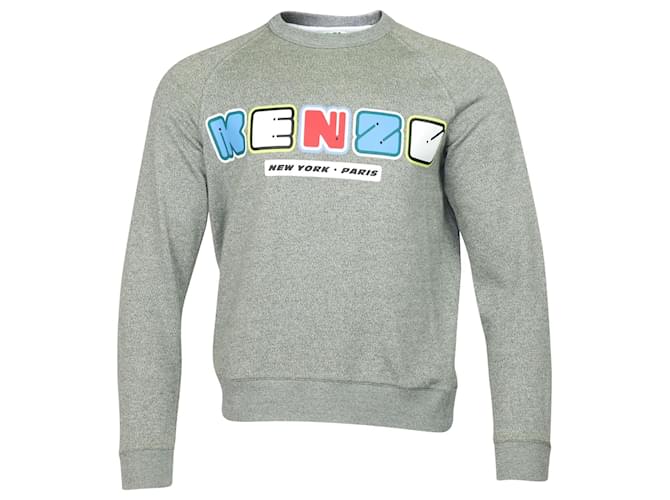 Kenzo New York Crewneck Sweater in Grey Cotton  ref.755668
