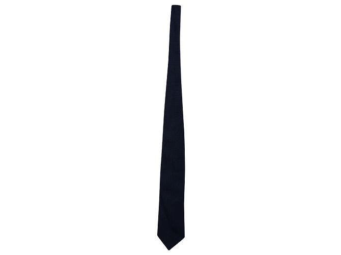 Mulberry Window Pane Print Tie in Navy Blue Silk