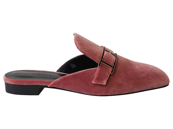 Hermès Beauty Mules in velluto rosa  ref.755689