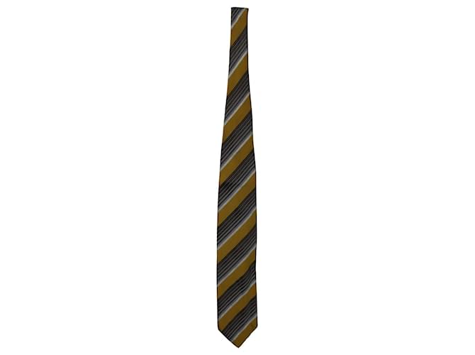 Ermenegildo Zegna Gestreifte Krawatte aus grauer/gelber Seide  ref.755693