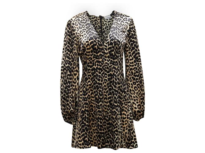 Ganni Blakely Minikleid mit Leopardenmuster aus brauner Seidenmischung  ref.755697