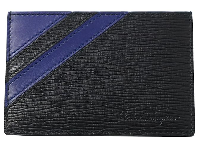 Porte-cartes Salvatore Ferragamo avec détail rayé en cuir noir  ref.755721
