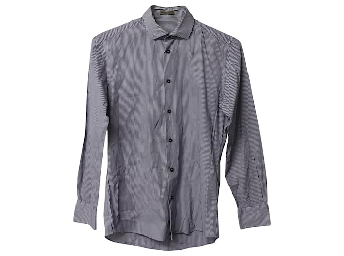 Bottega Veneta Camisa listrada com botões frontais em algodão azul e branco  ref.755738
