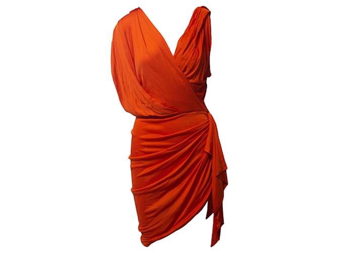 Lanvin Vestido drapeado assimétrico com bainha em viscose laranja Fibra de celulose  ref.755740