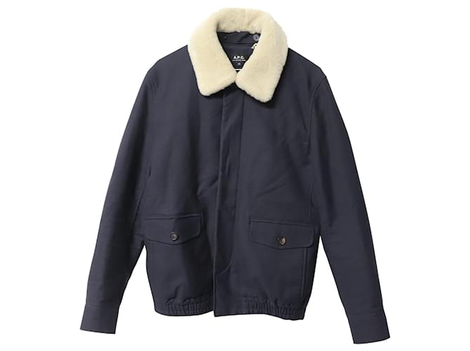 Autre Marque a.P.C Shearling Collar Blouson Jacket in Navy Blue Wool  ref.755745