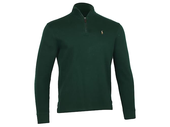Pullover Polo Ralph Lauren Econdition-Rib Quarter-Zip in cotone verde  ref.755750