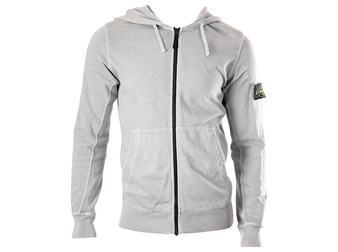 Stone Island Hooded Zip-Up Jacket in Grey Cotton  ref.755763