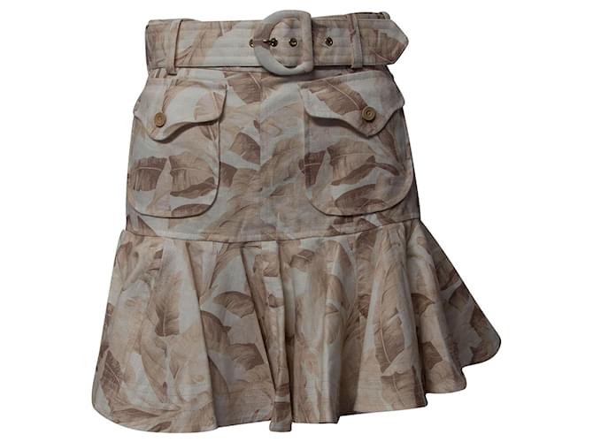 Zimmermann Super Eight Safari Skirt in Beige Linen   ref.755772