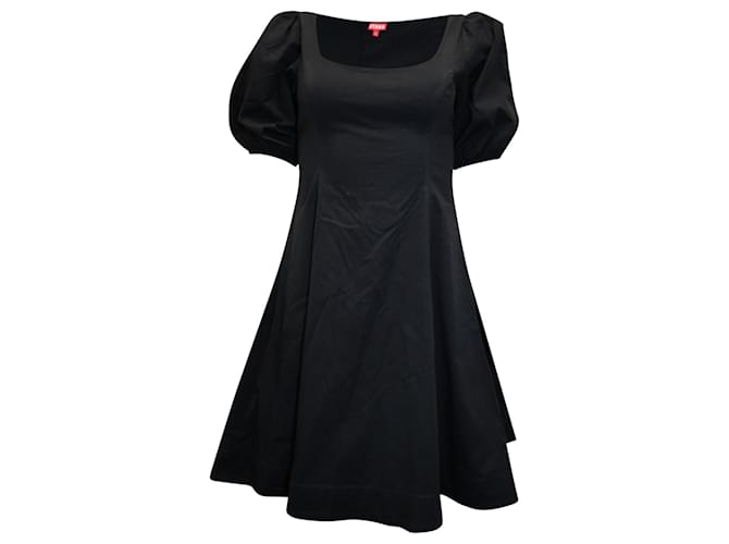 Staud Puff Sleeve Fit and Flare Kleid aus schwarzer Baumwolle  ref.755781