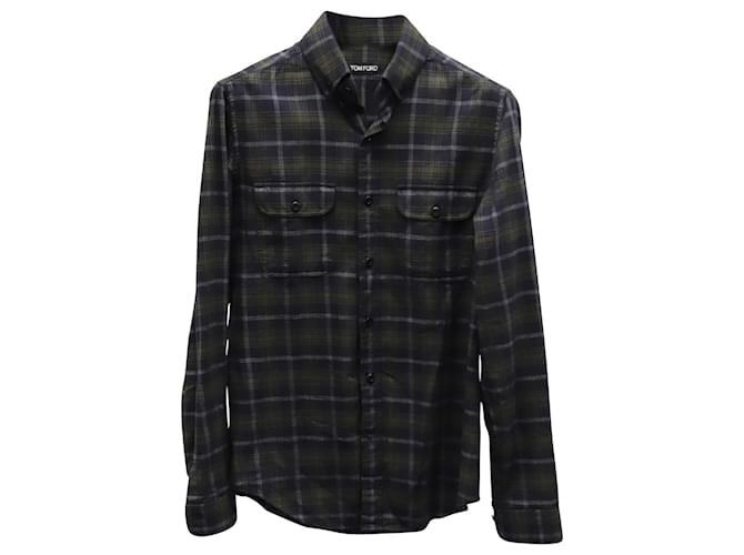 Camisa esportiva xadrez de flanela Tom Ford em algodão verde  ref.755785