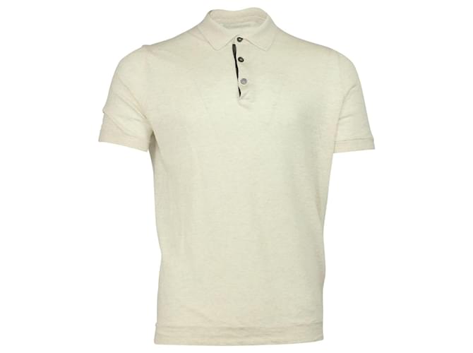 Brunello Cucinelli Schmal geschnittenes Strick-Poloshirt aus cremefarbenem Leinen Weiß Roh  ref.755797