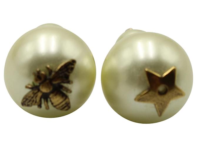 Christian Dior Tribales Bee and Star Stud Earrings in White Faux Pearl Cream Synthetic  ref.755809