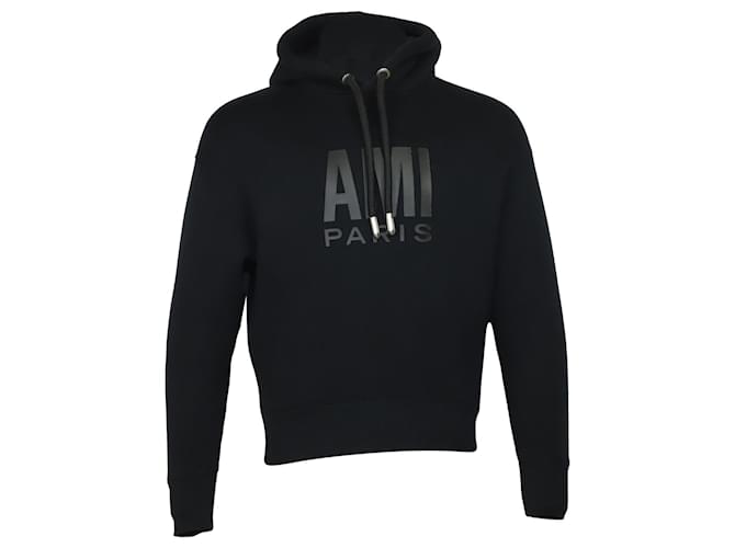 Autre Marque AMI Paris Plastisol-Logo-Hoodie aus schwarzer Baumwolle  ref.755811