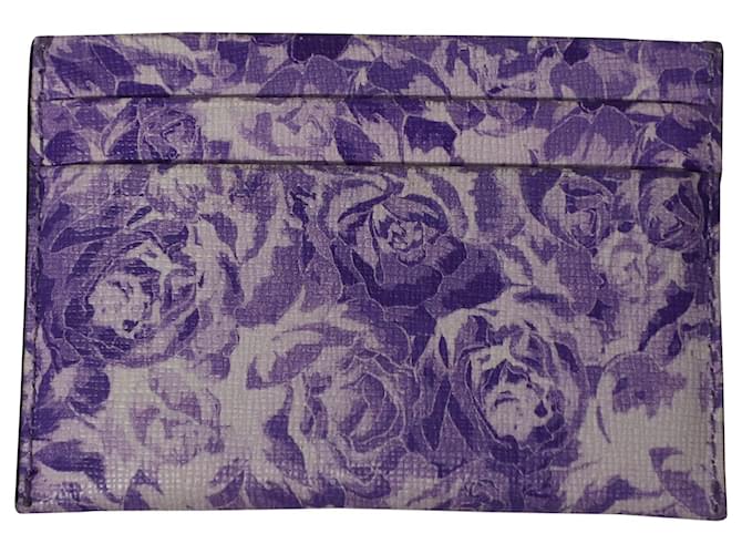 Ganni Lilac Floral Print Card Holder in Purple Leather  ref.755831