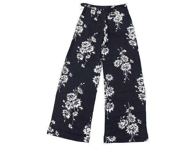 McQ by Alexander McQueen Blumenhose mit weitem Bein aus schwarzem Polyester