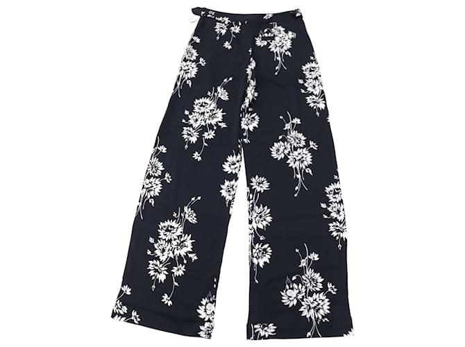 McQ by Alexander McQueen Floral Wide Leg Trousers in Black Polyester   ref.755854