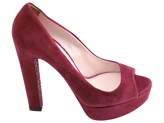 Sapatos de salto de cristal Miu Miu Peep-Toe em veludo bordô Bordeaux  ref.755855
