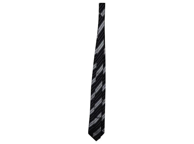 Ermenegildo Zegna Striped Necktie in Navy Blue Silk  ref.755861
