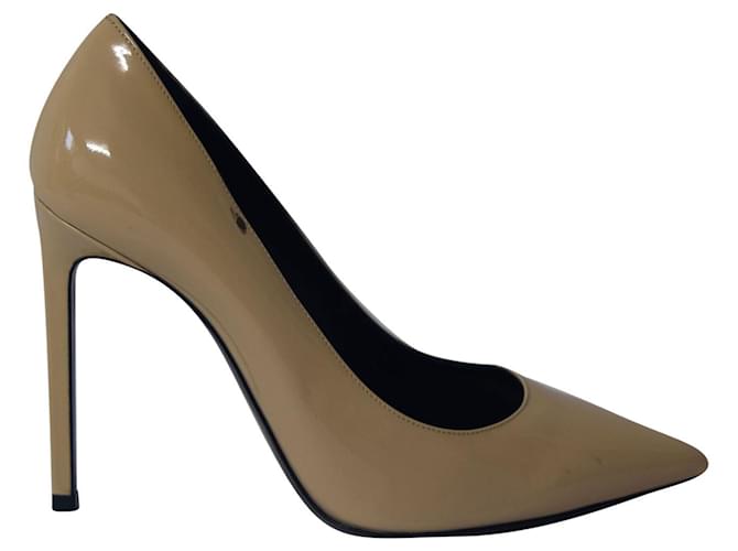 Saint Laurent Pointed Pumps in Cream Patent Leather White  ref.755869