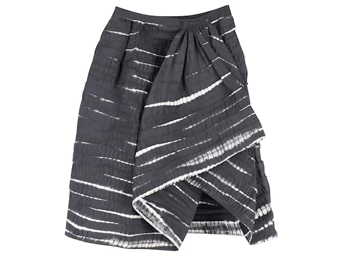 Oscar De La Renta Tie Dye Draped Skirt in Black Print Silk  ref.755875