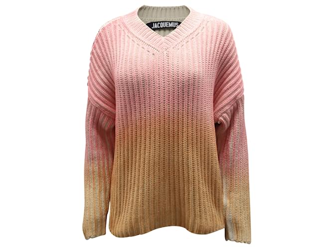 Jacquemus Gradient Chunky Knit Sweater in Pink and Orange Cotton  ref.755886