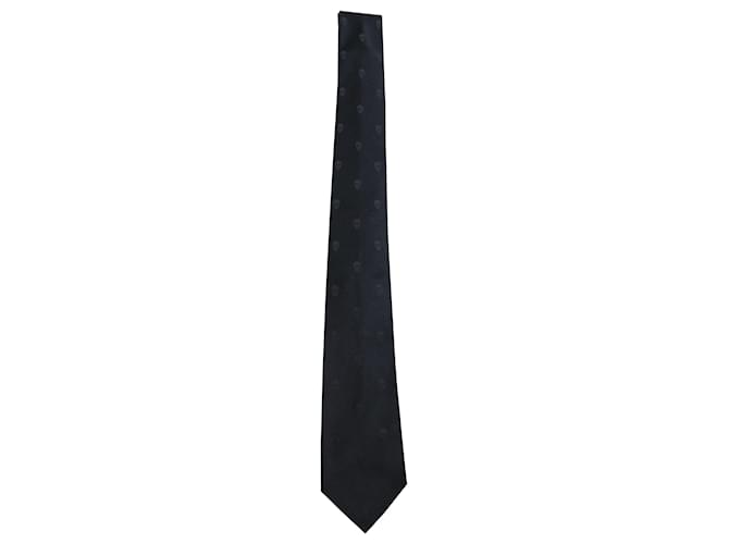 Alexander McQueen Cravate à Motif Tête de Mort en Soie Imprimée Noire  ref.755900