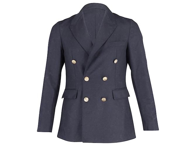 Burberry Double-Breasted Blazer in Navy Blue Cupro  Cellulose fibre  ref.755908