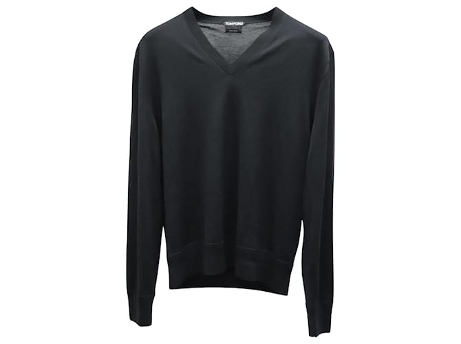 Tom Ford Sweatshirt mit V-Ausschnitt aus schwarzer Wolle  ref.755914