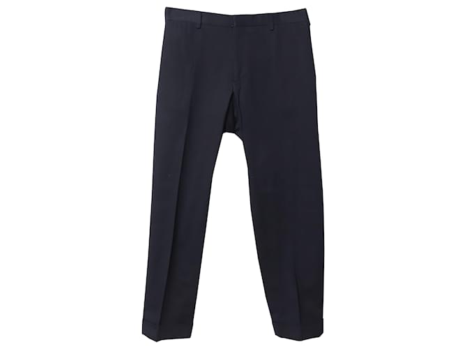 Dries Van Noten Navy Slim Straight Cotton Tailored Trousers 34" IT54 Blue Navy blue  ref.755930