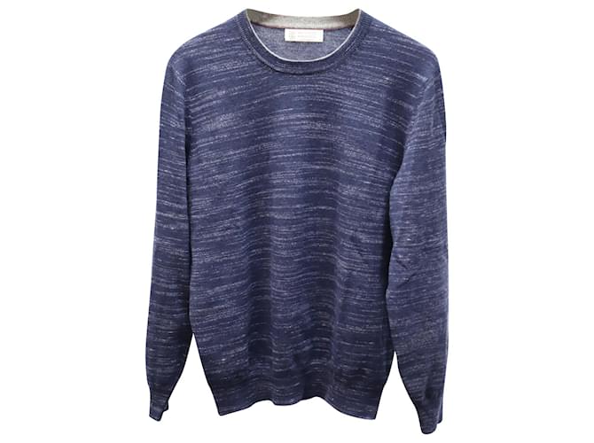 Brunello Cucinelli Crew Neck Sweater in Blue Cashmere Wool  ref.755959